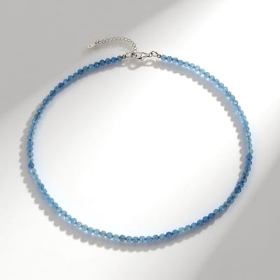Cavill - Zilveren Halsketting - 925 Sterling Zilver - 48,5 ct Aquamarijn Ronde Gefacetteerd - Verstelbare Ketting 45-50 cm - Blauwe Edelsteen