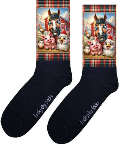Boerderij - Valentijns Cadeau - Grappige sokken - Leuke sokken - Hem Haar sokken - Vrolijke sokken - Sint cadeau - Vaderdag - Moederdag - Verjaardag cadeau - Kerst cadeau - Leuk Cadeau - Boer - Dieren - Print sokken - Socks maken Happy - 37-44