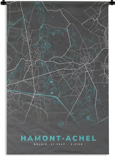 Wandkleed - Wanddoek - Stadskaart – Grijs - Kaart – Hamont Achel – België – Plattegrond - 120x180 cm - Wandtapijt