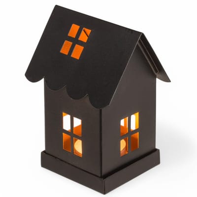 Dailygoods- Kaarsenhouder Stijlvol - Metalen Windlicht - Theelichthouder - Decoratieve Huis - 7 x 7 x 12 cm - Gouden Binnenkant