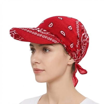 Rode bandana met klep – unisex bandana cap met paisley print – verstelbare bandana hoed voor zonbescherming