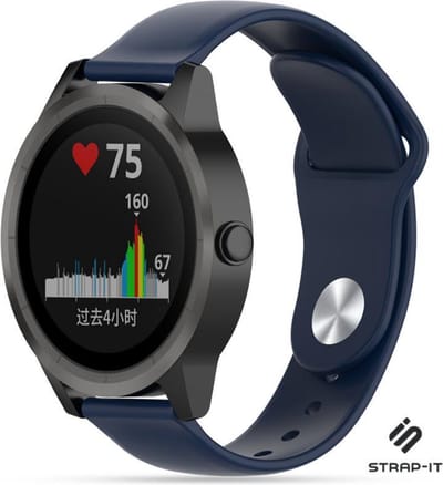 Strap-it Siliconen sport bandje - geschikt voor Garmin Vivoactive 3 / Vivoactive 5 / Vivomove HR / Venu / Venu SQ / Forerunner 245 / 570 - 42mm / 645 - donkerblauw
