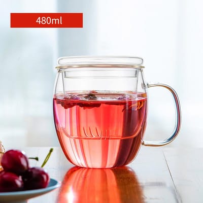 Tasse en verre transparent de 350 ml avec poignée, idéale pour le café, le salon, l'école, le thé, la cuisine ou le bar 350ML-550ML red