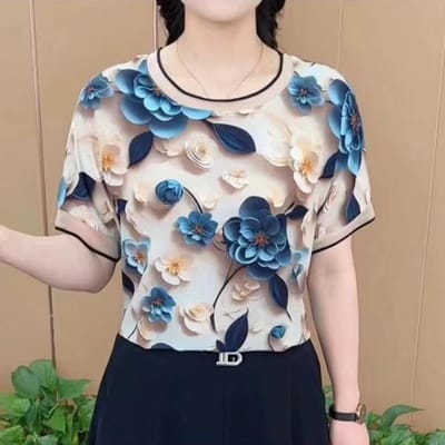 Mama's T-shirt met korte mouwen In de zomer Nieuwe casual top Mode voor vrouwen van middelbare leeftijd Leeftijdsverlagend afslankend basisshirt voor dames 5XL white