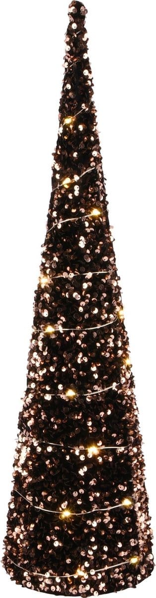 Alinterieur - Kerst- Decoratieve kunstkerstboom met LED -  Cone - Zwartgoud -Pailletten