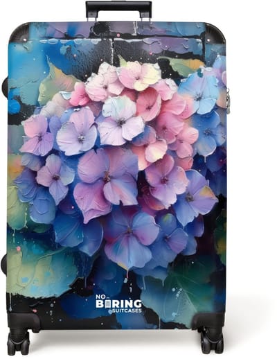 NoBoringSuitcases.com® - Koffer groot - Reiskoffer lichtgewicht - Hortensia bloemen in graffiti stijl - Rolkoffer met 4 wielen - Grote trolley XL - 98 liter bagage