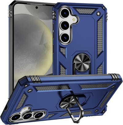 Casemania Hoesje Geschikt voor Samsung Galaxy S25 - Blauw - Anti-Shock Hybrid Armor Back Cover - Hoes met Kickstand Ring