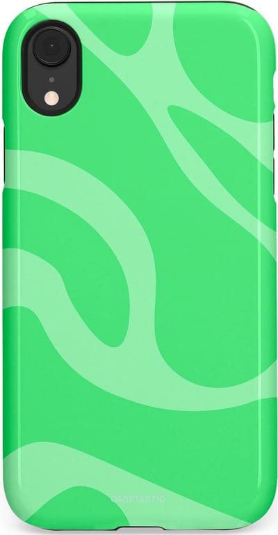 Casetastic hoesje geschikt voor Apple iPhone XR - Dubbellaagse bescherming - Limoen Groene Vloeiende Golven - Fashion Case - Groen