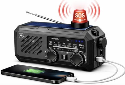 Noodradio Solar Opwindbaar en Batterij - 3 in 1 radio - Handdynamo – Opwindbare FM/AM/WB Radio – Powerbank 2000mAh – USB & USB-C opladen – Zaklamp & SOS-Alarm – Voor Noodpakket, Camping & Stroomuitval - Zwart