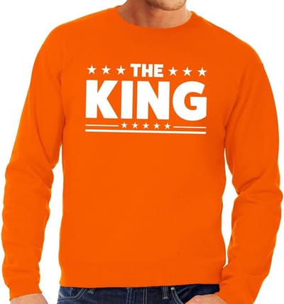 Oranje The King vlag sweater / trui heren - Oranje Koningsdag kleding S