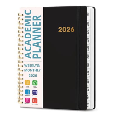 Dailygoods - Agenda 2026, A5-formaat, agenda 2026, weekplanner, afsprakenkalender 2026, voor school en beroep, met maandregister, zwart