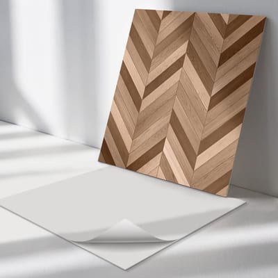 Wallfluent Vinyl Tegels - Visgraat Houtpatroon Zelfklevende PVC Tegels - 30 cm x 30 cm - Bruin Vinyl Tegels - Verpakking van 9 stuks - Vierkant PVC Tegels - Texturen Plaktegels - Vinyl Vloer Tegels - Plaktegels Keuken en Badkamer