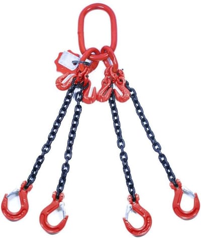 Kettinghanger 4 strengen - Hijsketting Kraanketting - Zwaar Lasten Verplaatsen - Kwaliteitsklasse 8 - 10 mm x 15 m - Rood