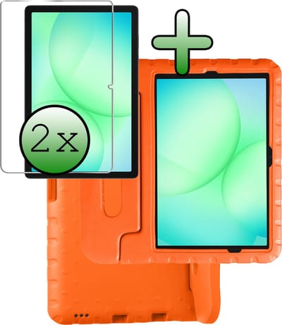 Hoesje Geschikt voor Samsung Galaxy Tab A11 Plus / A9 Plus - Met 2x Screenprotector - Kinderhoes Shockproof Bumper - Kidsproof Case - Tablet Hoes - Kinder Hoes Cover - Oranje
