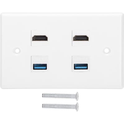 Plaque murale avec 2 ports HDMI femelles vers 2 ports USB femelles pour maison et hôtel
