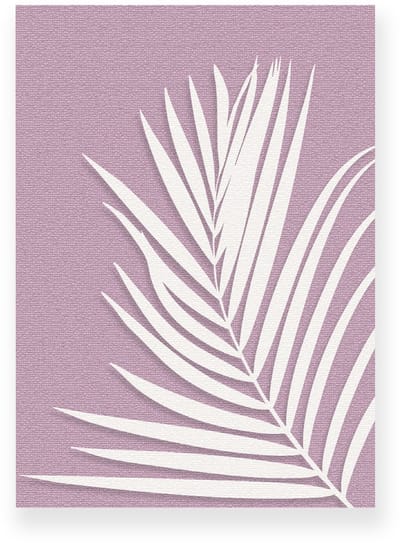 Poster 20x30 cm - Palmblad - Canvas Look - Lila - Beige - Minimalistisch - Botanisch - Muurdecoratie - Wanddecoratie