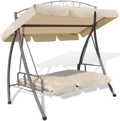 Schommelbank met Baldakijn - Tuin Schommel - Buiten Ontspannen - Gepoedercoat Stalen Frame - Zitdiepte 50 cm - Zandwit
