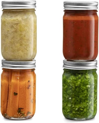 Glazen Potten van 14 oz met Luchtdichte Zilverkleurige Deksel voor Maaltijdprep, Voedselopslag en Inmaken van Voeding