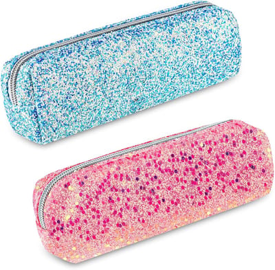 Shinning Glitter Oxford Doek Pen Etui 2 StuksLeuke Slanke Cosmetische Tas met Rits - Draagbare Make-up Organizer voor Pen, Potloden en Markers (B)