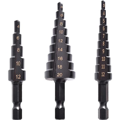 3PCS HSS Cobalt Stappenboorset Praktische Zwarte Nitride Gecoate Metaalboorbits Kit voor 3PCS