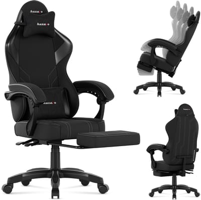 Huzaro Force 3.7 Carbon Black - ergonomische gamestoel met voetsteun, kantelfunctie en kussens voor nek en rug