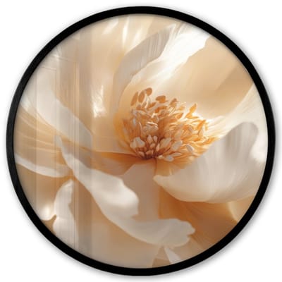 Poster in lijst Rond - Fotolijst 40x40 cm - Posters - Close up - Pioenroos - Wit - Ronde posterlijst zwart - Decoratie - Wanddecoratie woonkamer - Muurdecoratie slaapkamer