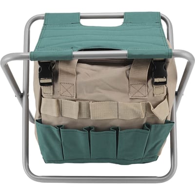 Tabouret de jardin pliable multifonction, chaise de grande capacité avec sac de rangement pour outils