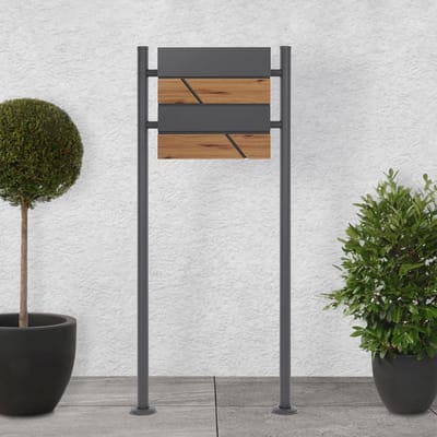 Staande brievenbus - Brievenbus met krantenvak - Post ontvangen - Afsluitbaar met twee sleutels - 120cm hoog - Antraciet houtlook