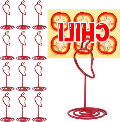 Kaarthouders Set - Naamkaarthouder Clips - Feestdecoratie Tafel - Vrolijk Chili Design - 12 Stuks - Rood