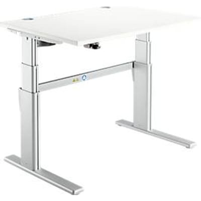 Comfortabele tafel, elektrisch in hoogte verstelbaar, rechthoekig, C-poot, B 1200 x D 800 x H 655-1305 mm, wit/blank aluminium RAL 9006