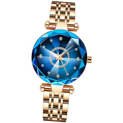 Dameshorloge Waterdicht Roestvrijstalen Armband Stijlvol Dames Quartz Polshorloge voor Meisjes Dagelijks Zakelijk blue