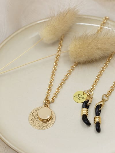 Brillenkoord – Bohemian Goud Beige ronde bedel – Hoge kwaliteit – Zonnebrilkoord goud/beige | Sunny Cords