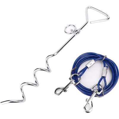 Buiten Huisdier Hond Spiraal Grondpaal Paal Dubbele Haak Staaldraad Trekketting(blauwe hondenhoop staal kleine maat) blauw