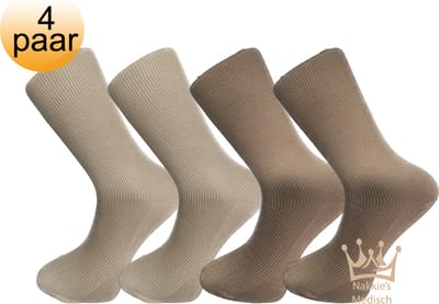 Nakkie's Medische sokken | 100% katoen | Anti bacterieel | 4 paar | Beige | Maat 39/42 |Sokken voor diabeten | Anti bacterieel | Sokken zonder elastiek | Naadloos