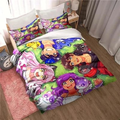 APHMAU Beddengoedset Dekbedovertrekset Eenpersoons Tweepersoons Kingsize Kawaii Cartoon Aphmau Volwassen jongens Slaapkamer Dekbedovertrek en Kussensloop EU Single 135x200cm