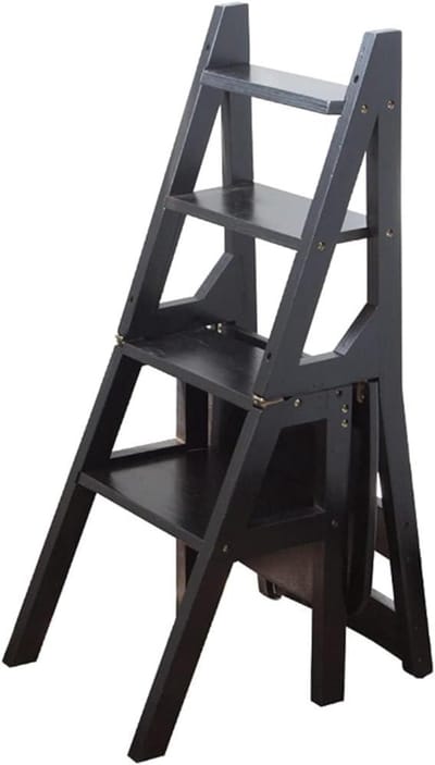 Opvouwbare ladderstoel - Houten opstap - Hoge planken bereiken - Draagkracht 150 kg - 46x36x90 cm - Zwart