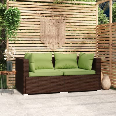 vidaXL - Bank - 2-zits - met - kussens - poly - rattan - bruin