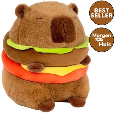 Topknuffels® - Capybara Hamburger Pluche Knuffel 23 cm - Grote Capibara Knuffels Knuffeldier - Groot Bruin Knuffels Dierenknuffel - Kapibara Kapybara - Speelgoed Kawaii Kussen - TikTok Plush Toy