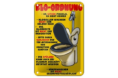 Blechschild Hinweis 12x18cm Klo Ordnung im sitzen pinkeln