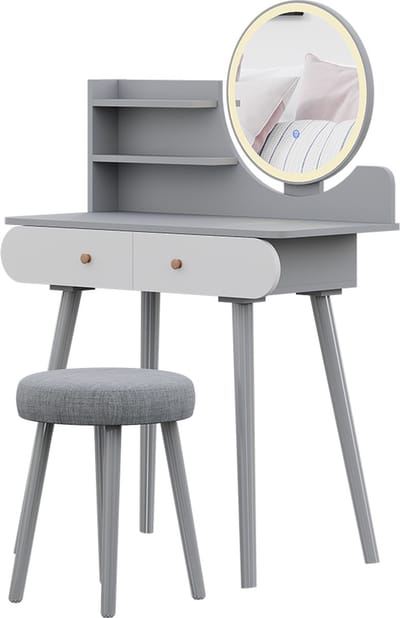 Vicco Edda Kaptafel set met kruk – 80 cm met LED-verlichting en kruk Grijs