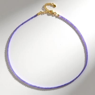 Cavill - Zilveren Halsketting - 925 Sterling Zilver Verguld - 15,08 ct Paarse Tanzaniet Ronde Kralen - Verstelbaar 45-50 cm - Elegant Design