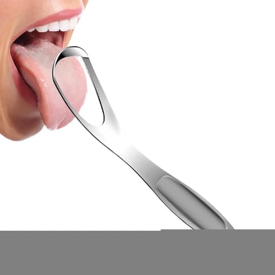 Reistongschraper - Ademverfrisser - Mondhygiëne - Waaivormige reiniger - 145 cm - Zilverkleurig