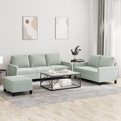 vidaXL - 3-delige - Loungeset - met - kussens - fluweel - lichtgrijs
