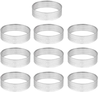 Taartringen Set - Mousse Ringen - Desserts Bakken - Geperforeerd Ontwerp - 10 stuks 7cm - Zilverkleurig