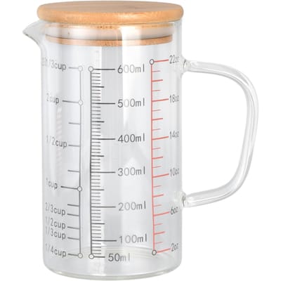 Tasse à mesurer en verre avec bec en V et graduation transparente, prise en main confortable, verre borosilicaté, café L white
