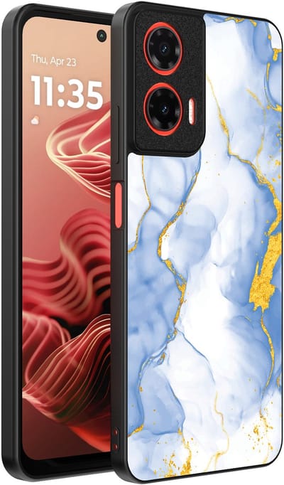 Smartphonica Telefoonhoesje Geschikt voor Motorola Moto G35 met Lichtblauw Goud Marmer Opdruk - TPU Backcover Case Lightblue Gold Marble Design geschikt voor Motorola Moto G35