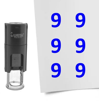 CombiCraft Stempel Getal 9 10mm rond blauwe inkt - per 1 stuk