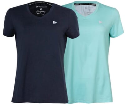 2-Pack Donnay - Sportshirt (Vera) - V-neck T-Shirt - Dames - Navy/Light blue (490) - maat S