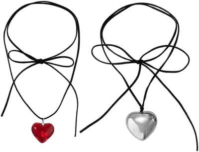 Dailygoods- Halsketting met liefdeshanger - 2 stuks - Verstelbare ketting - Modieuze dameshalsketting - Kledingaccessoire - Zwart koord, 140 cm - Sieraad