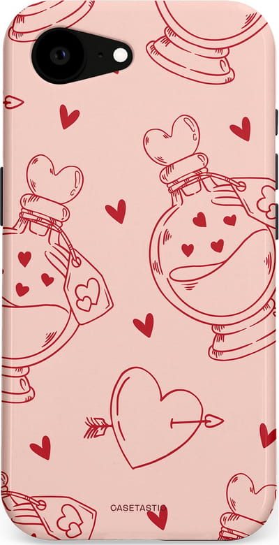 Casetastic Hoesje Geschikt voor Apple iPhone 16e Magsafe - Stijlvolle Beschermende Duo-layer Case - Zoete Liefdesflirt - Roze Rood - Pafrum - Love You - Valentijn